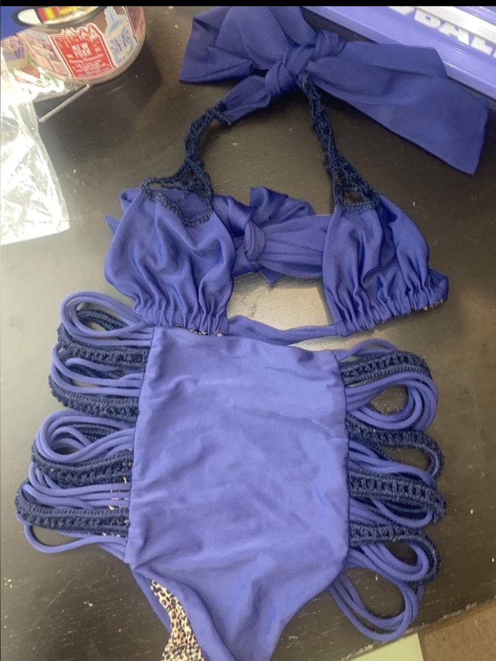 ACACIA PANAMA PEAHI BIKINI SET ROYAL BLUE CROCHET STRAPPY HIGH WAIST M/L